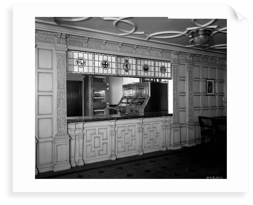 Serving window in the First Class Grill Room on the 'Aquitania' (1914) by Bedford Lemere & Co.