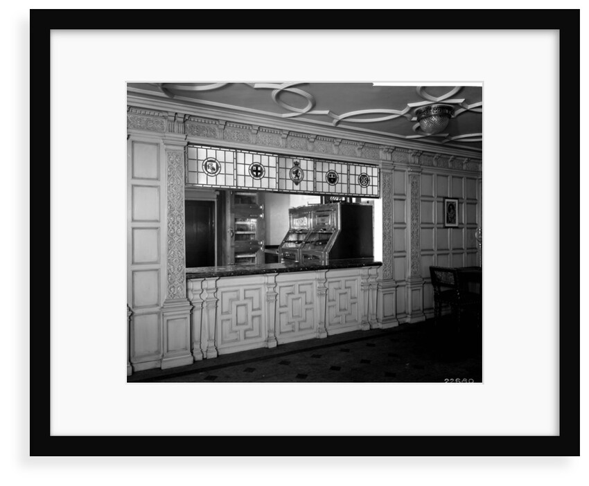 Serving window in the First Class Grill Room on the 'Aquitania' (1914) by Bedford Lemere & Co.