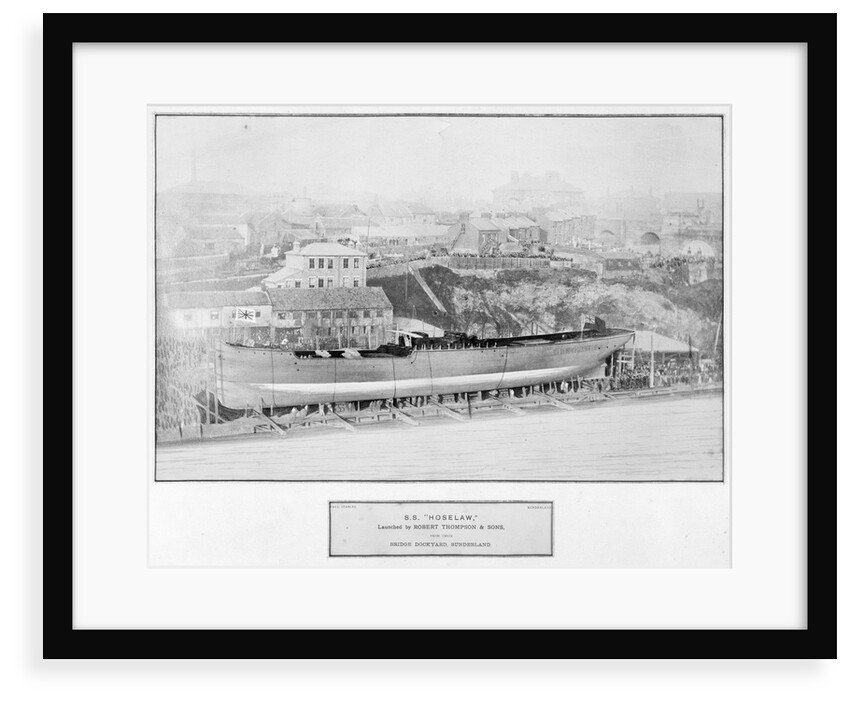 General view of the bridge yard, showing the steamer 'Hoselaw' (1883) on the ways on the day of her launch by unknown