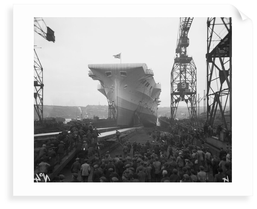 Aircraft carrier HMS 'Victorious' (1939) moving down the slipway on No.3 berth by unknown