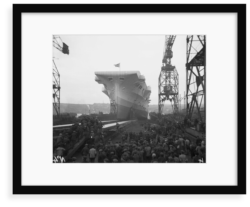 Aircraft carrier HMS 'Victorious' (1939) moving down the slipway on No.3 berth by unknown