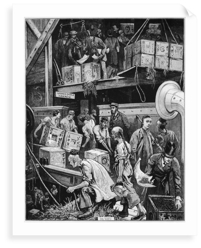 In December 1877 the 'Louden Castle' discharged 40,000 packages of China tea at the London Docks by Illustrated London News December 1877 page 544
