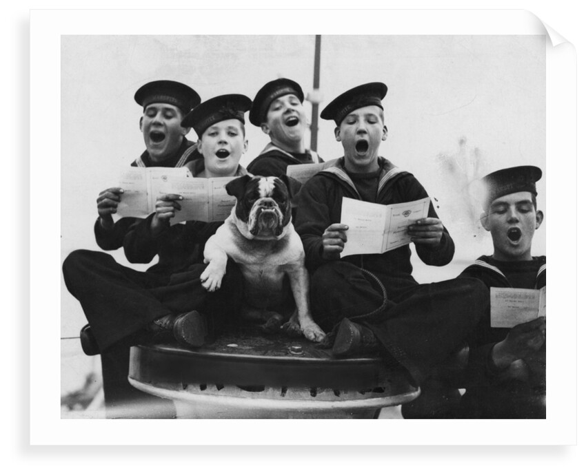 Warspite' boys singing, accompanied by the vessel's mascot by unknown