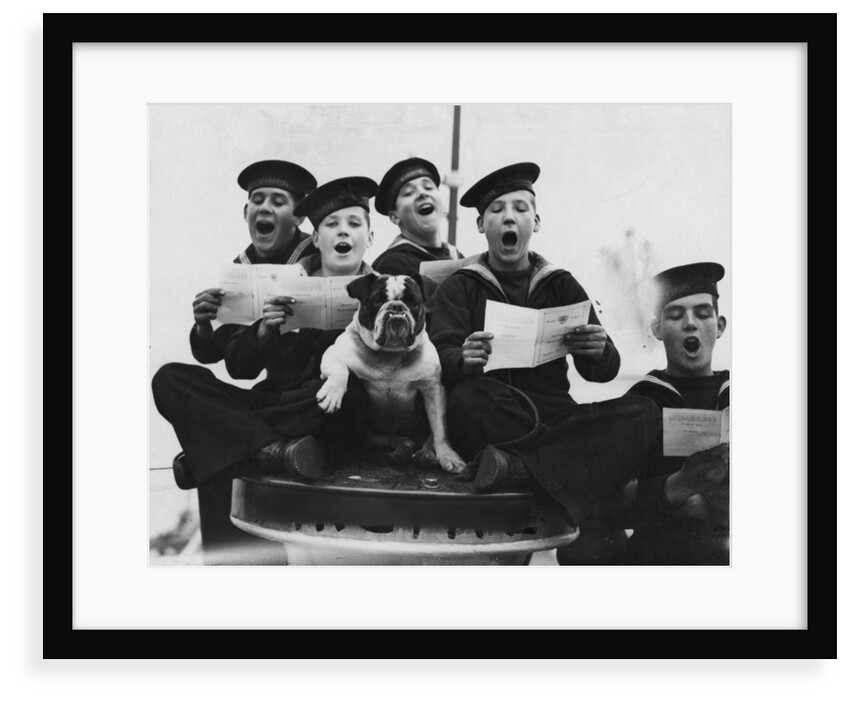 Warspite' boys singing, accompanied by the vessel's mascot by unknown
