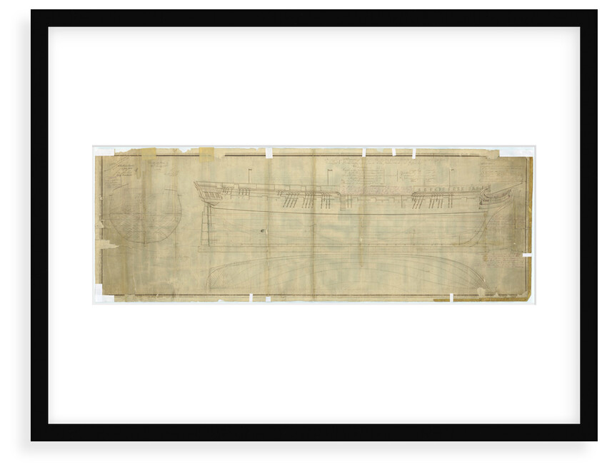 Plan showing the body plan, sheer lines, and longitudinal half-breadth for 'Leda' (1800), and later with alterations to 11 further vessels by Unknown