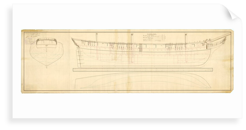 Lines & Profile plan for 'Garland' (1800) by Unknown