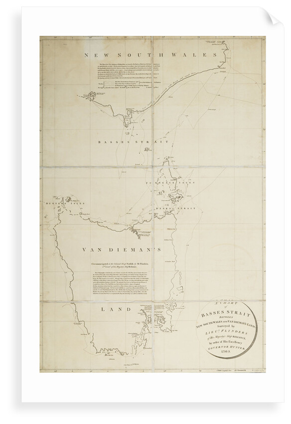 A chart of Basses Straight between New South Wales and Van Diemans Land surveyed by Lieut. Flinders of HMS 'Reliance', by order of ... Governor Hunter, 1798-9 by Matthew Flinders