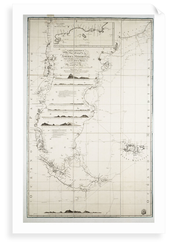 Map of Chile, Patagonia, Tierra del Fuego and the Falkland Islands by Juan de Langara