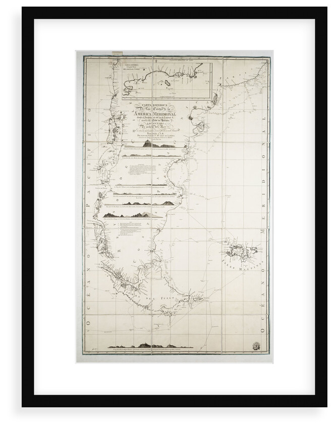 Map of Chile, Patagonia, Tierra del Fuego and the Falkland Islands by Juan de Langara
