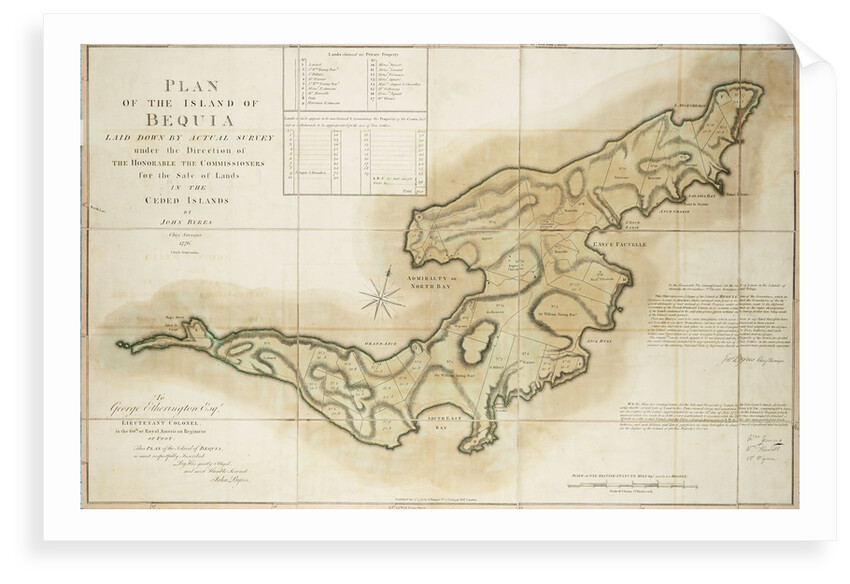Plan of the Island of Bequia laid down by actual survey under the direction of the Honorable the Commissioners for the Sale of Lands in the Ceded Islands by John Byres Chief Surveyor 1776 by John Byres