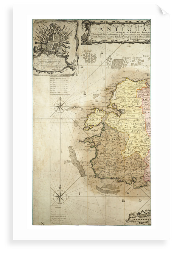A new and exact map of the island of Antigua in America, according to a survey made in the years 1746-1748 by Robert Baker