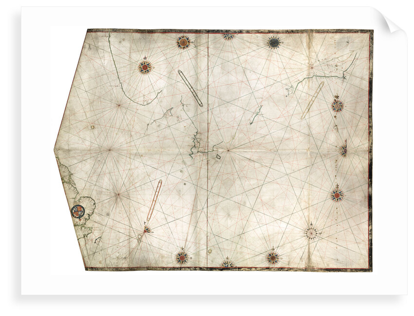 Portulan chart constructed by William Borough showing the sea area of the North Sea and Baltic, from the east coast of England to the head of the Gulf of Sweden, circa 1580 by William Borough
