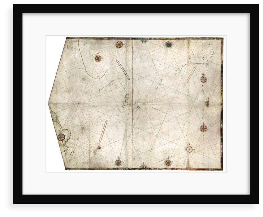 Portulan chart constructed by William Borough showing the sea area of the North Sea and Baltic, from the east coast of England to the head of the Gulf of Sweden, circa 1580 by William Borough