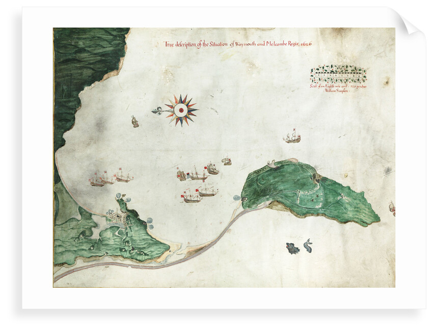 Chart 'A true description of the situation of Weymouth and Melcombe Regis', 1626 by William Simpson