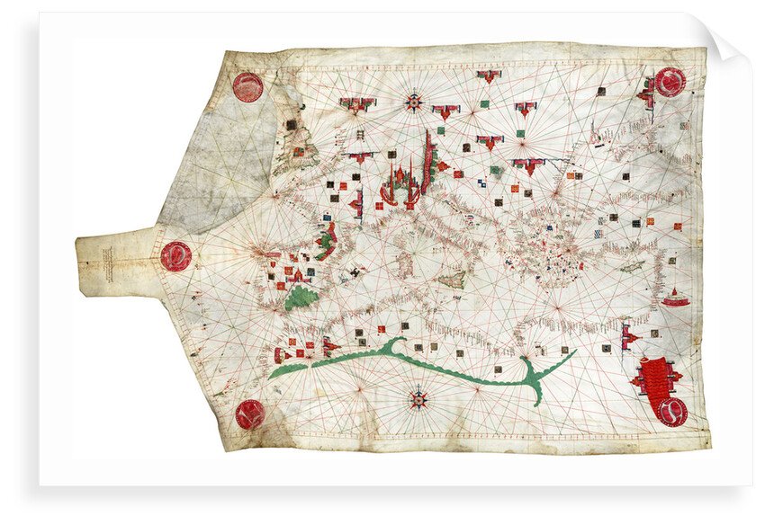 Portulan chart of Mediterranean Sea and NE Atlantic, this is the oldest portulan in the National Maritime Museum's collections by Jacopo Bertran