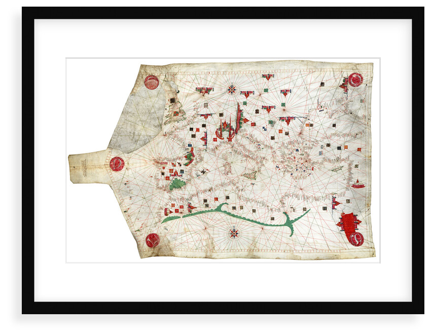 Portulan chart of Mediterranean Sea and NE Atlantic, this is the oldest portulan in the National Maritime Museum's collections by Jacopo Bertran