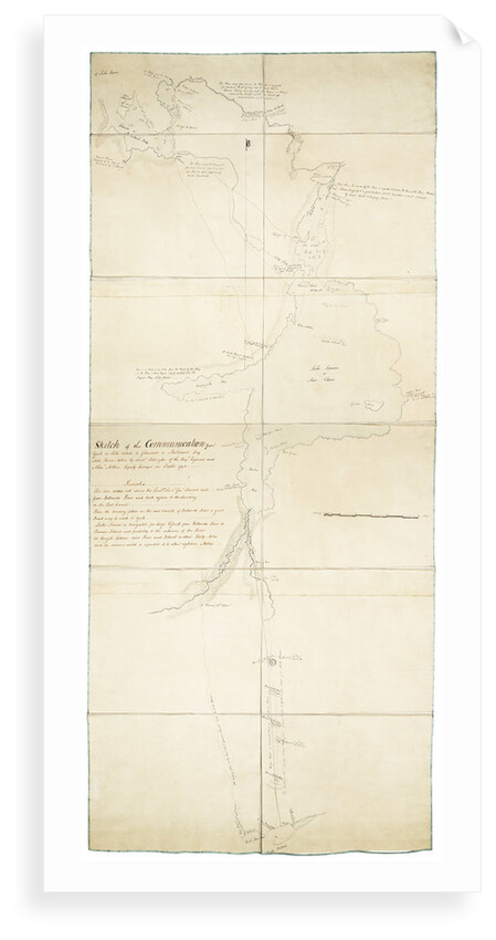 Sketch of communication from York on Lake Ontario to Glouscester [sic] or Machidash Bay Lake Huron taken by Lieut.t Pilkington of the Roy.l Engineers and Alex.r Aitken Deputy Surveyor in October 1793. by Robert Pilkington; Alexander Aitken
