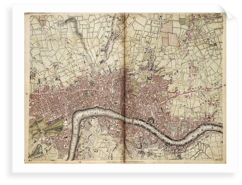 Map of Islington, Westminster, City and Southwark by John Rocque