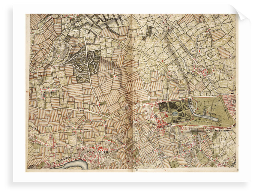 Map of Acton, Paddington, Hyde Park and Kensington by John Rocque