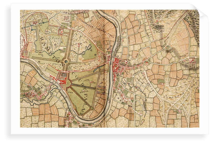 Map of Hampton Court, Kingston and Norbiton by John Rocque