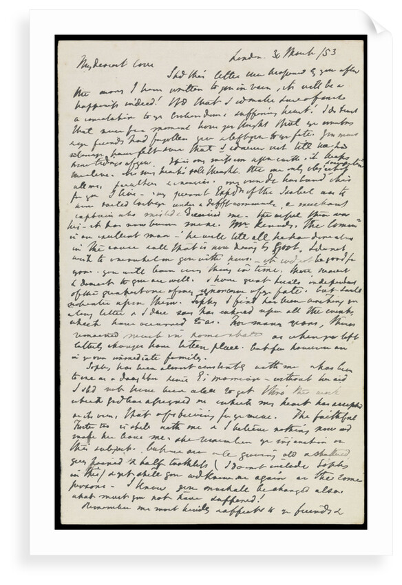 Letter from Lady Jane Franklin to her husband Sir John Franklin dated 30 March 1853 by Lady Jane Franklin