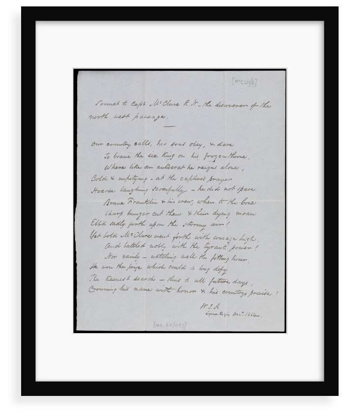 Sonnet addressed to Captain McClure by Robert John Le Mesurier Mcclure