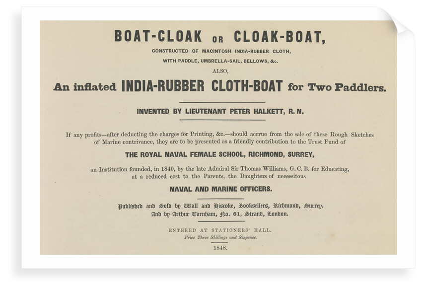 The Boat-cloak or cloak boat invented by Peter Halkett, R.N. by unknown