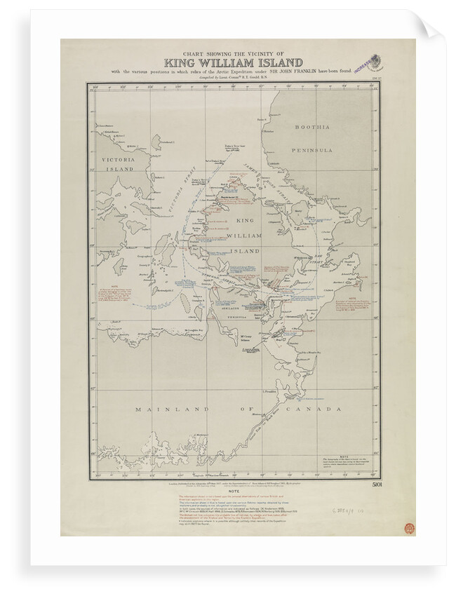 Gould map of King William Island, where Franklin relics were found by Gould