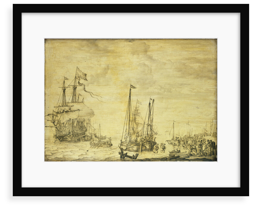 A Dutch flagship, thought to be the Eendracht at anchor close in by Willem van de Velde the Elder