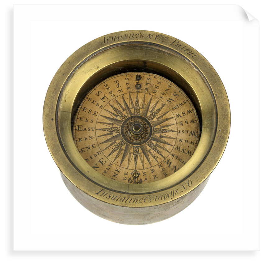 A magnetic dry-card compass of a type patented by Henry Jennings in 1818 (no. 4259) by Jennings and Company