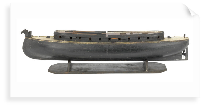 Full hull model of a floating battery gunboat (circa 1850); model is decked by unknown