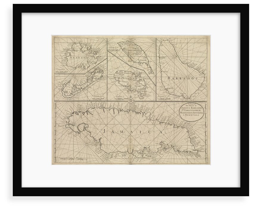 Chart of Jamaica, Barbados, St Christopher, Martinique, Antigua and Bermuda by John Seller