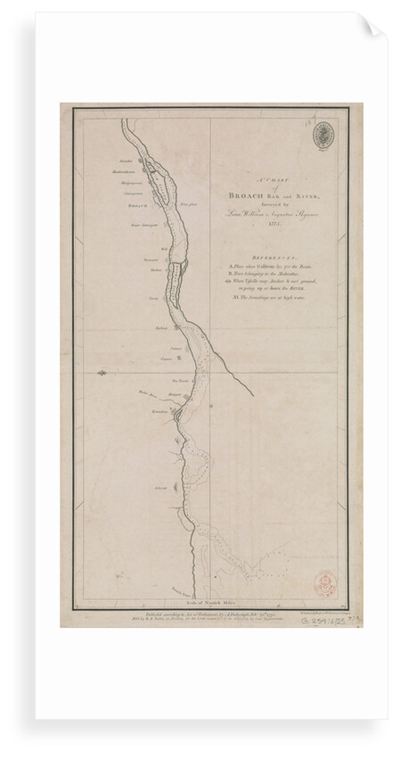 A chart of Broach Bar and river surveyed by Lieut WIlliam Augustus Skynner 1773 by British Admiralty