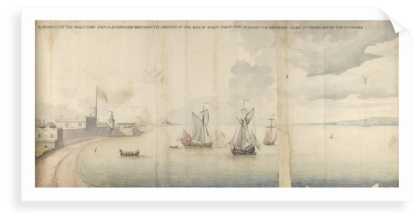 A prospect of the magazine and platform of Portsmouth and part of the Isle of Wight taken from on board the Richmond yacht outward bound for Guernsey by Thomas Phillips