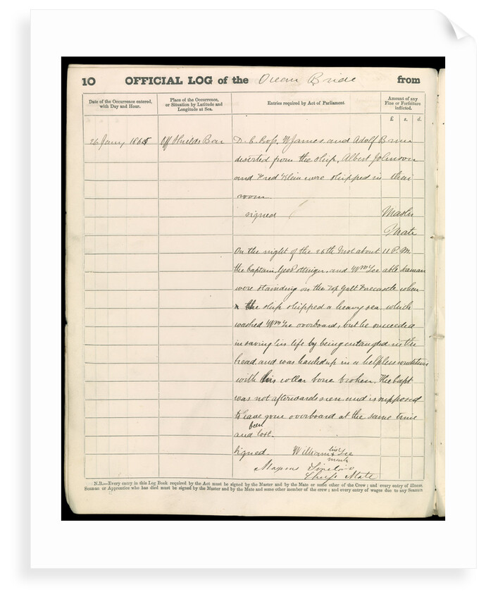 Logbook of the 'Ocean Bride' by unknown