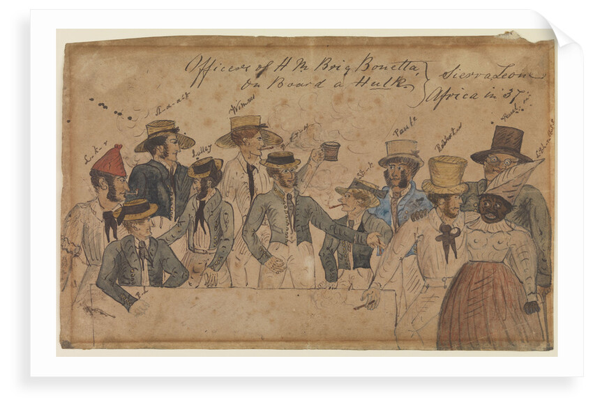 Officers of H.M. Brigantine 'Bonetta' on board a hulk by British School