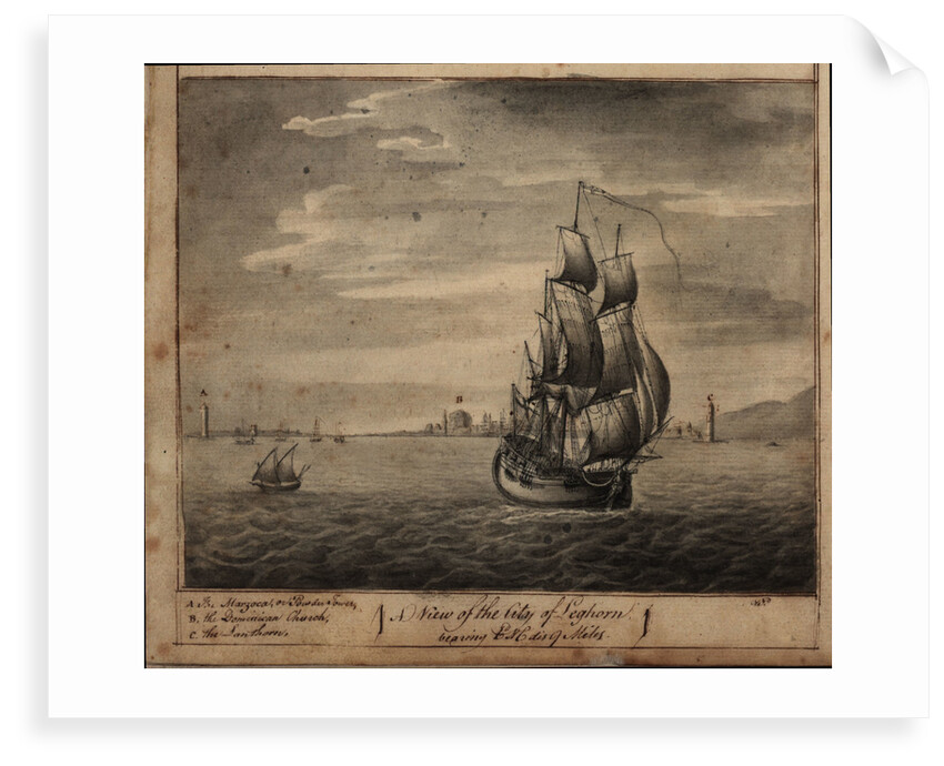 A view of the city of Leghorn, page from 'From Leghorn towards London in the ship 'Betsey'' by Nicholas Pocock, 1770 by unknown