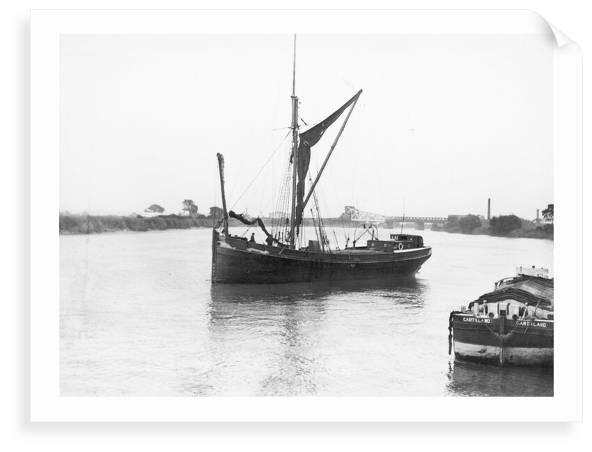 The 'Olive May' (1920), a port bow view of the barge stopped with sails furled by Anonymous