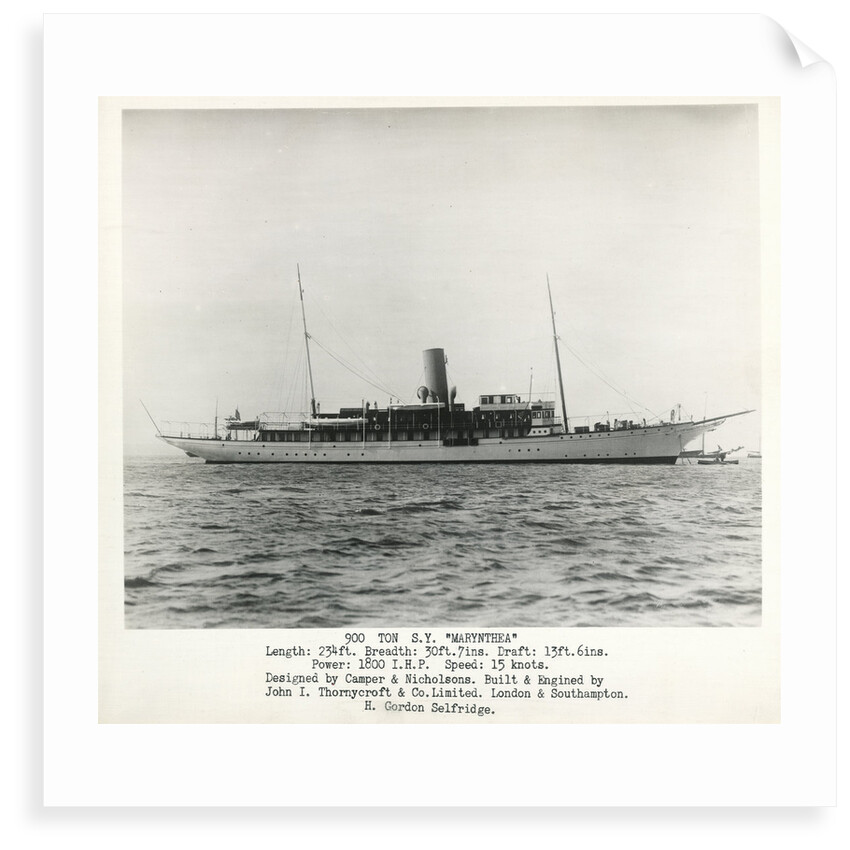 Photograph of S.Y Marynthea (1911) by H Gordon Selfridge