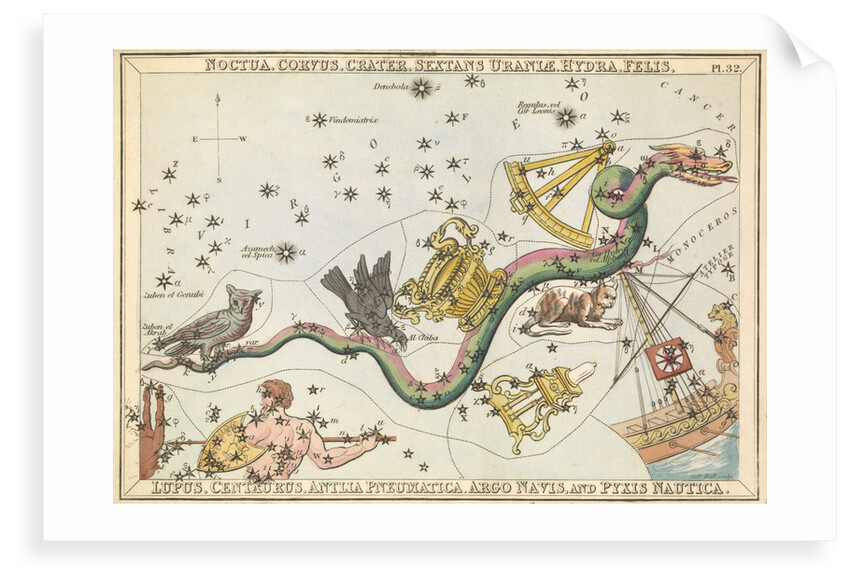 Nocyua, Corvus, Crater, Sextans Uraniae, Hydra, Felis, Lupus, Centaurus, Antlia Pneumatica, Argo Navis and Pyxis Nautica by Unknown