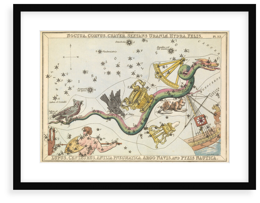 Nocyua, Corvus, Crater, Sextans Uraniae, Hydra, Felis, Lupus, Centaurus, Antlia Pneumatica, Argo Navis and Pyxis Nautica by Unknown