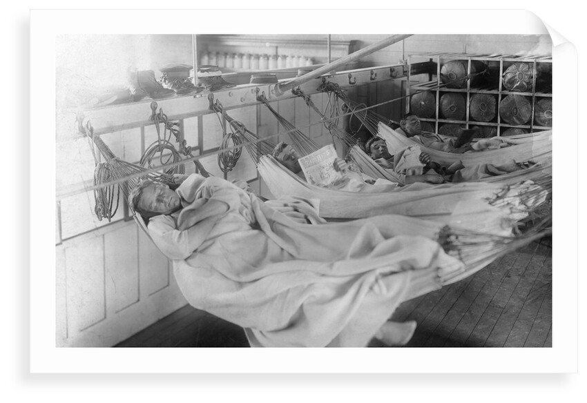 Photographic print of the crew of 'Vivid' (1891) in hammocks by unknown