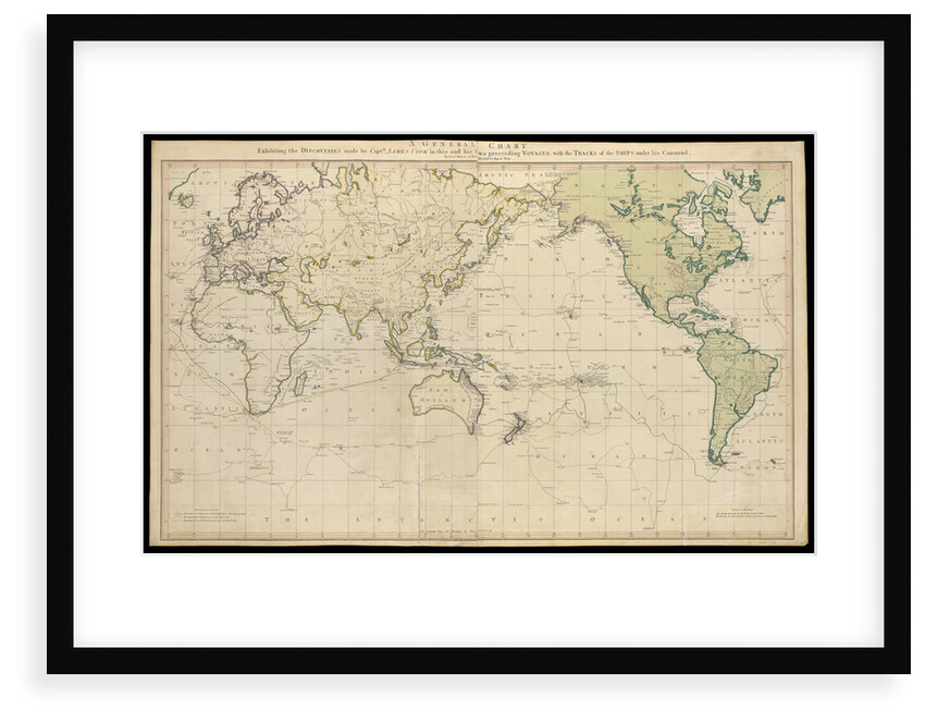 A general chart exhibiting the discoveries made by Captain James Cook in this and his two preceding voyages with the tracks of the ships under his command. By Lieut Henry Roberts of His Majesty's Royal Navy by Lieutenant Henry Roberts