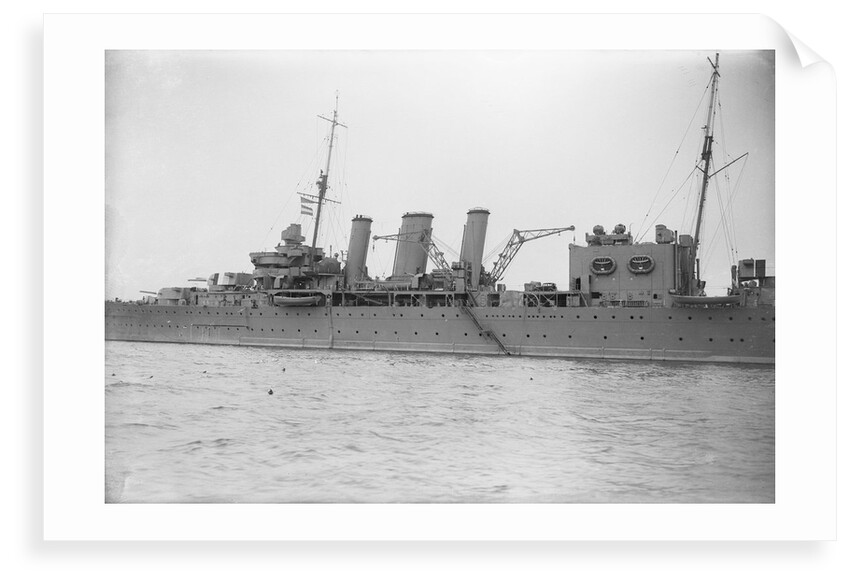 Heavy cruiser HMS 'Cornwall' (1926) close up amidships by unknown