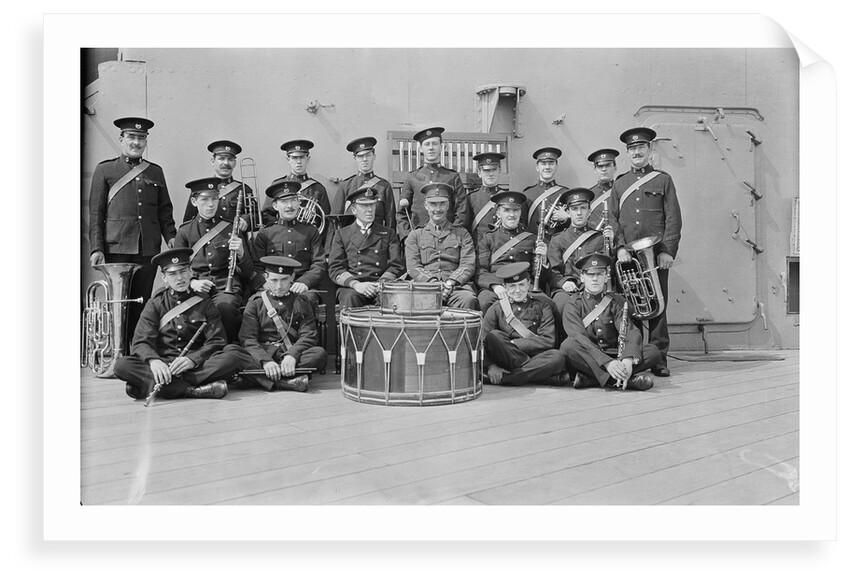 The Royal Marine Band with drums in the centre of the group on HMS 'Queen Elizabeth' (1913) by Commander Viscount Curzon