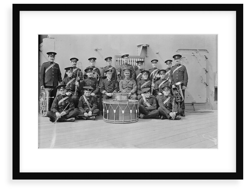The Royal Marine Band with drums in the centre of the group on HMS 'Queen Elizabeth' (1913) by Commander Viscount Curzon