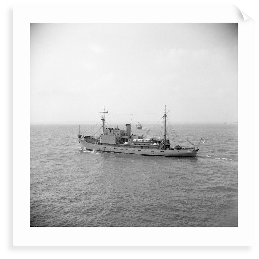 HMS 'Reclaim' (Br, 1948), under way, bound out from Portsmouth harbour, taken from Point Battery by unknown