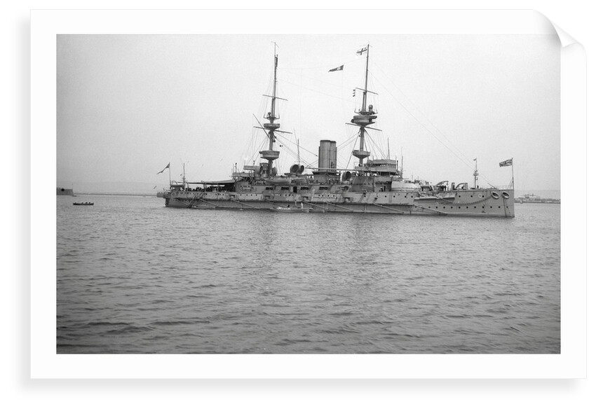 HMS 'Caesar' (1896), battleship, at anchor, awning rigged aft by unknown