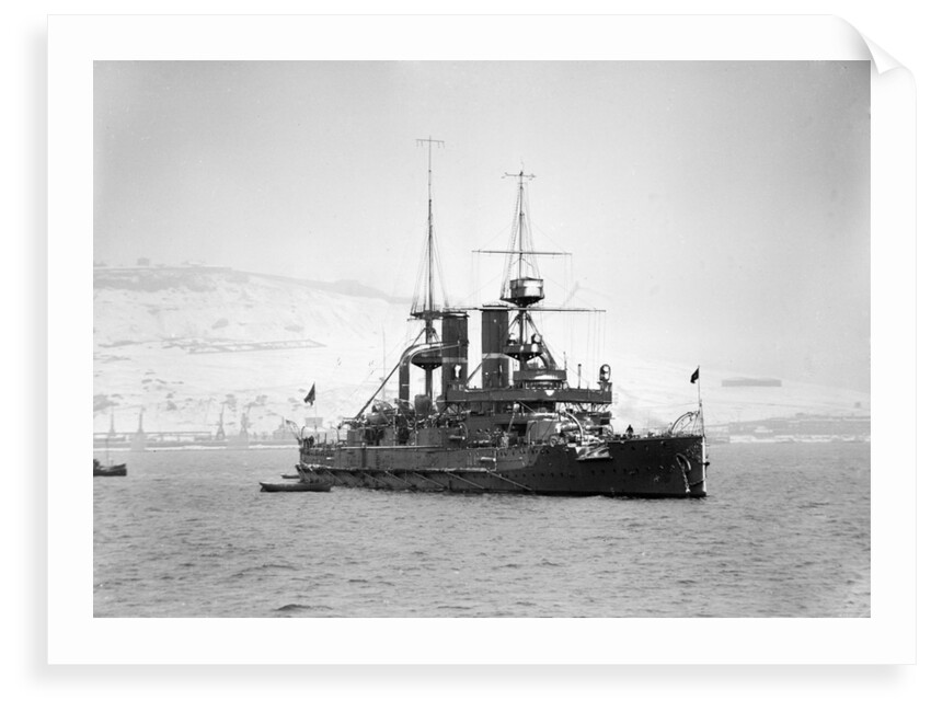 Battleship HMS 'Triumph' (1903) at anchor after a snowstorm by unknown