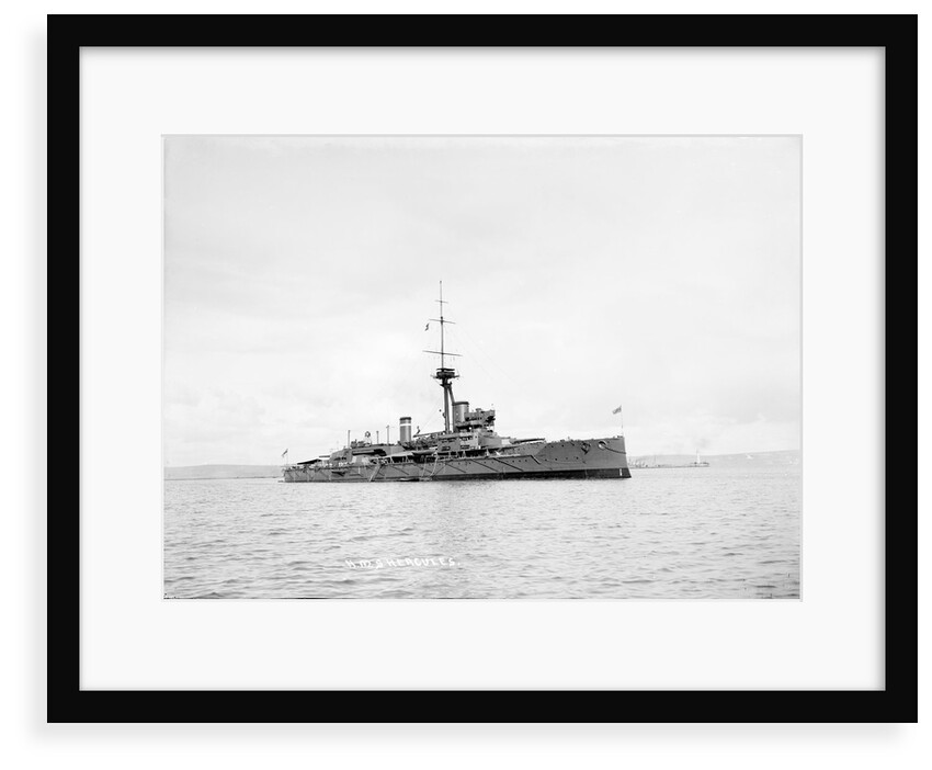 Dreadnought battleship HMS 'Hercules' in 1913, at anchor with awnings amidships and aft by unknown